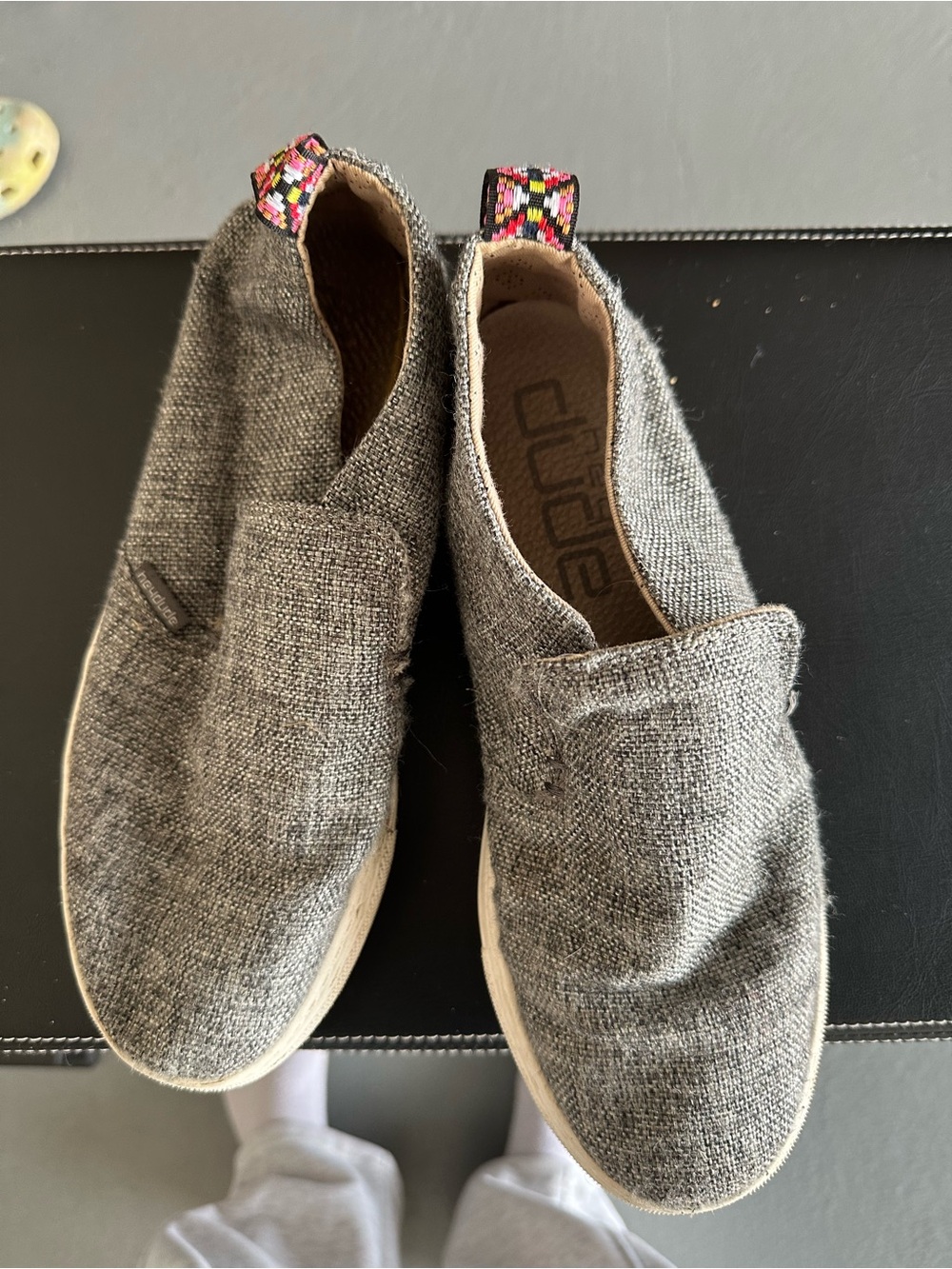 Hey Dude Women's Gray Slip-On Canvas Shoes with Multicolor Heel Tabs